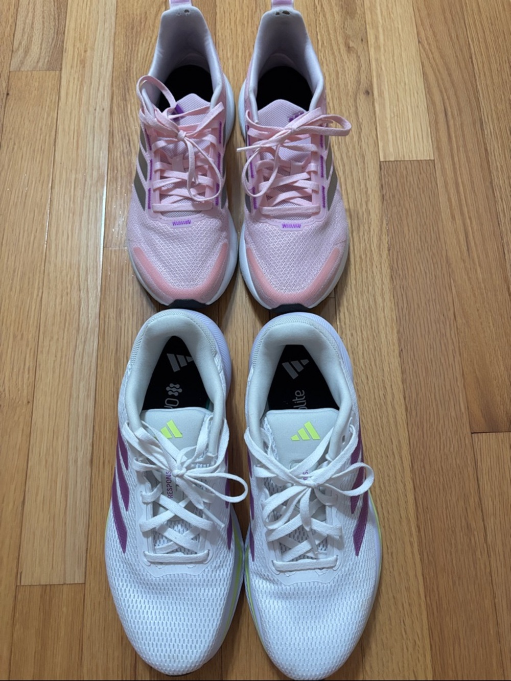 adidas Dual Pair Sneakers in Pink, White & Purple Accents